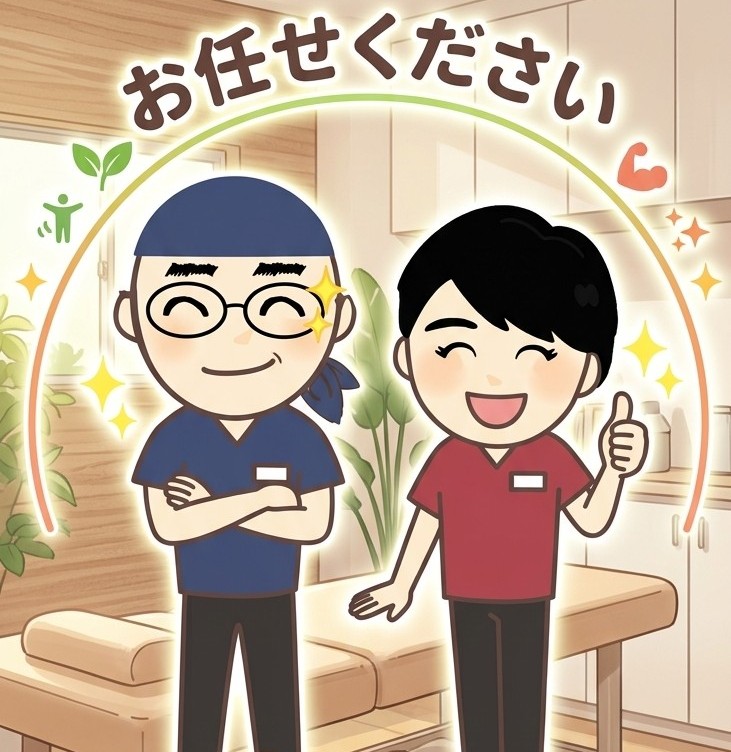 似顔絵イラストでお任せくださいのポーズ
