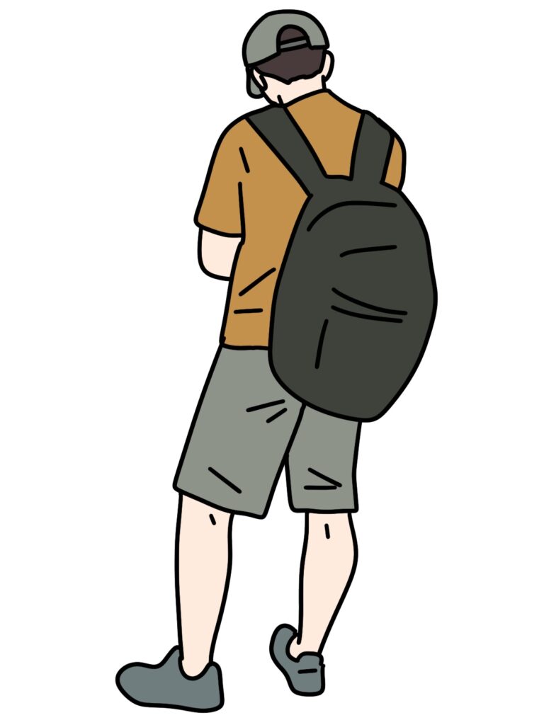 リュックを背負い男性